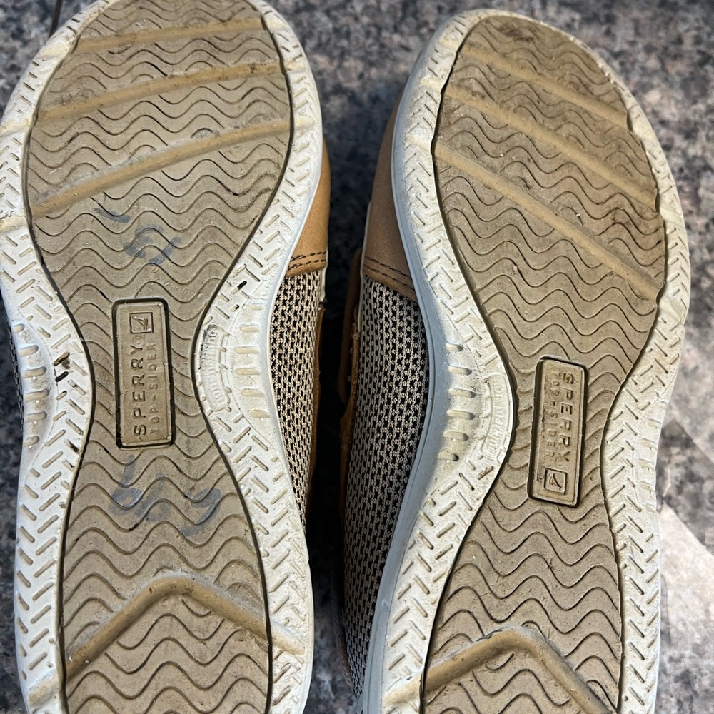 Sperry Shoresider Jr Boat Shoes Kids Tan Leather Memory Foam Size 13M - Picture 5 of 6